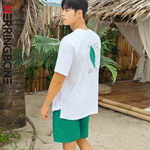 남자 래쉬가드세트 루즈핏 반팔 메쉬 수영복 반바지 스윔팬츠 비치웨어 RH369 AF308 - RH369_서핑보드 화이