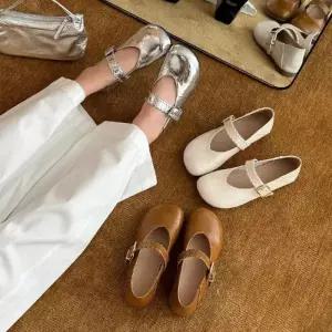 여성용 봄 빈티지 신발 힐펌프스 스트랩힐 슈즈 메리제인 플랫 프렌치 컴포트 펌프스 MF1