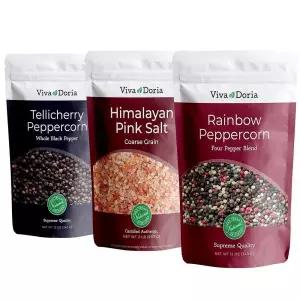 Viva Doria 0.9kg2파운드 히마야란 핑크 소금 355ml12온스 텔리체리 블랙 페퍼콘홀 페퍼 레인보우 페퍼콘