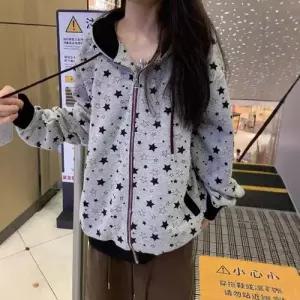 여성용 카디건 빈지 얇은 프린팅 후드 봄가을 맨투맨 집업 셔츠 별 붐 티 MF3