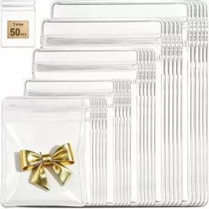50개의 보석 보관 가방 재밀봉 가능한 PVC 투명 플라스틱 파우치 반지 귀걸이 팔찌 작은 포장용 변색 방지