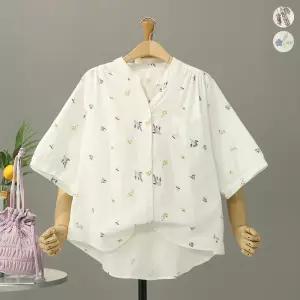 [모노시크] 테르페 플라워 패턴 포켓 7부 언발 셔츠_MNBS664