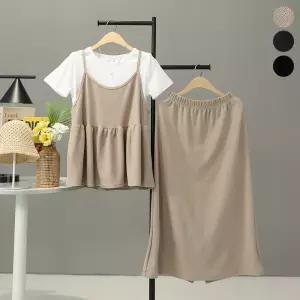 [모노시크] 버니아 셔링 뷔스티에 + 트임 스커트 세트_MNOP350