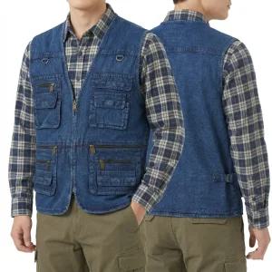 남성 사계절 멀티포켓 데님 청조끼 낚시 등산 작업복 VSKB-61