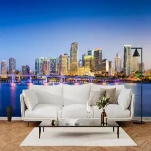 YhLHDzbbb 건축 조명 3D 벽 벽화 도시 경관 필 앤 스틱 벽지 탈착식 포스터 스티커 침실 거실 레스토랑