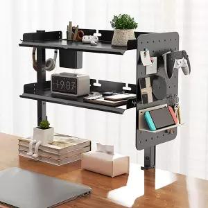 볼닥스 2단 데스크톱 허치 책장 금속 책상 선반 페그보드가 있는 조절식 테이블 상판 정리함 기숙사 연구