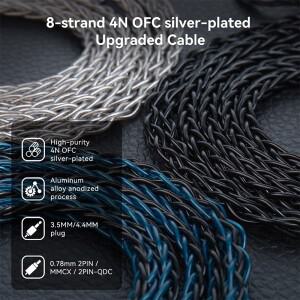 KBEAR ST12 Max 1.5m 8코어 OFC 은도금 유선 이어폰 케이블 2PIN/QDC/MMCX 이어버드 커넥터 KZ PROX 헤드셋