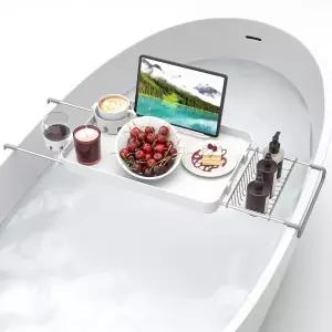큰 욕조 테이블용 트레이 확장 가능한 선반 캐디 위 고급 보드 북 홀더 탈착식 2컵 휴대폰 금속 샤워