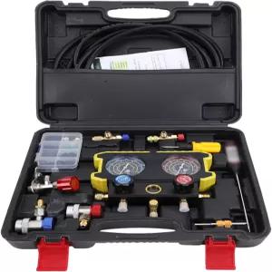 슈칼라카 자동차 AC 충전 키트 매니폴드 게이지 세트 R134A R22 R410 고압 듀얼 미터 0 55bar 800psi 전기