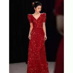 연말파티드레스 레드드레스 피로연 파티 레드 와인레드