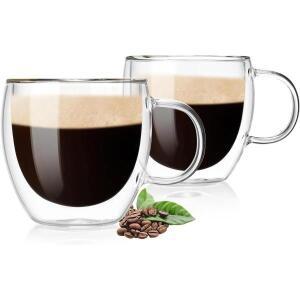 250ml 이중벽 투명 유리 커피 컵 손잡이 포함 이중층 열 차단 고온 주스 우유