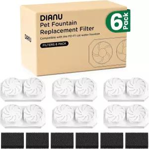 DIANU 공식 고양이 분수 교체 필터 및 프리 스펀지 3.2L/108온스 스테인리스강 애완동물 분수식스팩