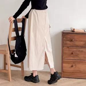 여자 h라인 속바지내장 대학생 카고 밴딩 롱스커트