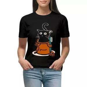 등산티셔츠 여성용 암벽 등반 클래식 티셔츠 귀여운 옷 히피 상의 초크 백 속 고양이