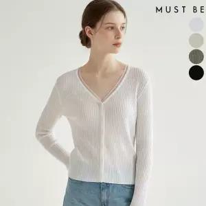 여성 브이넥 린넨혼방 골지 니트 가디건