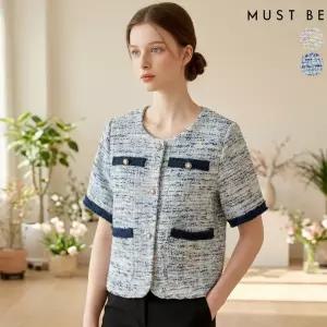 여성 데님 띠배색 반팔 트위드자켓