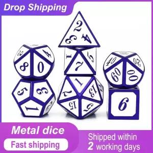 보드게임 금속 주사위 D4 D6 D8 D10 D % D12 D20 DnD RPG 보드 게임용 묶음끈 파우치 보라색과 흰색 2 일