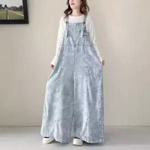 팔콘 여친 바지 청 빈티지 멜빵 도트 슬림핏 점프슈트 조절 통 KKE1