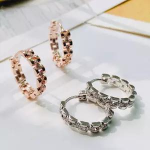 스퀘어 체인 크리스탈 원터치 링 귀걸이 ( 1.5cm 링 귀걸이 )