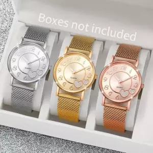 여성용 하트 다이얼 플라스틱 밴드 시계 아날로그 쿼츠 박스 없음 패션 3 개