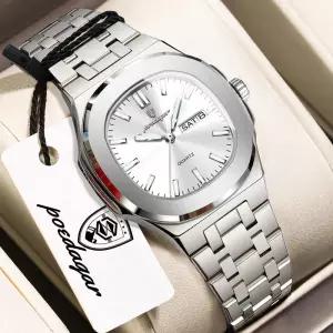 포에다가 여성용 탑 패션 사각 시계 야광 방수 날짜 요일 표시 스테인리스 스틸 쿼츠 손목시계