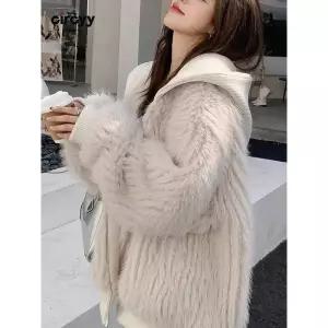 모피 자켓 캐시미어 밍크 트렌치 코트 Circyy 여성용 후드 재킷 긴팔 지퍼 패치워크 느슨한 인조 벨벳 두껍