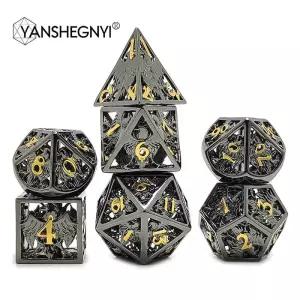 보드게임 스타일 할로우 주사위 7 개 멀티 양면 금속 아연 합금 TRPG DND RPG MTG 테이블 게임 Dados 보드