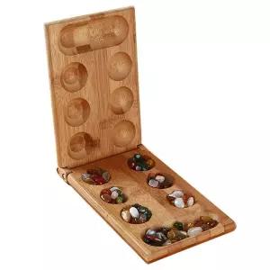 보드게임 Mancala 보드 게임 접이식 나무 체스 세트 컬러풀 스톤