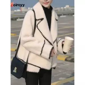 모피 자켓 캐시미어 밍크 트렌치 코트 Circyy 여성용 인조 긴 소매 싱글 단추 턴다운 칼라 루즈 아우터 패