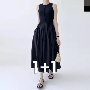 플레어 레이어드 민소매 라운드넥 롱원피스