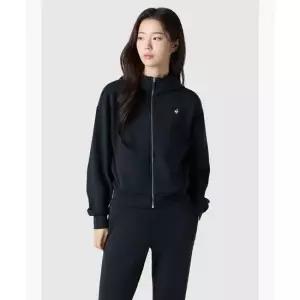 르꼬끄 LECOQ 여성 더블텐션2.0 루즈핏 세미크롭 후드 집업 - 블랙 QR122OFT11 QR122OFT11_BLK0 463437