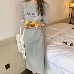 [옷은날개] 레터링 베이직 반팔 롱 캐쥬얼 원피스