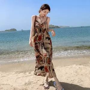 끈나시 브이넥 패턴 원피스 LL-D173