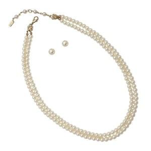 로즈마리 컬렉션 더블 스트랜드 클래식 모조 진주 목걸이 및 귀걸이 세트 여성용 조절 가능한 인조 특별한 날과 일상복을 위한 우아한 주얼리