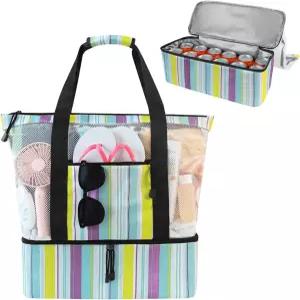 여성용 쿨러 수납공간이 있는 ASL 메쉬 비치백 지퍼와 포켓이 2-in-1 프린트 여행용 토트 30L 수영장