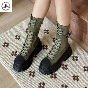 [애슬릿] 여성 워커 부츠 가죽 패브릭 레이스업 가을 통굽 (40174609A)