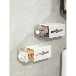 2pcs 천공 보관 상자 직사각형 흰색 투명 머리띠 양방향 루프 미니 욕실 면봉 서랍 헤어