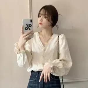 [SBD] 블라우스 클래식 여자 프릴 루즈핏 오피스룩 소매