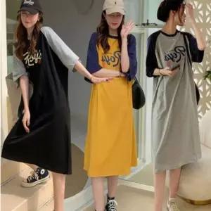 소프트한 반팔 롱원피스 나그랑 원피스 배색원피스 배