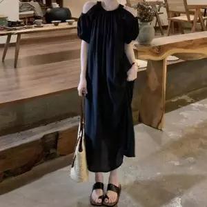 어깨트임 홀터넥 여성 밴딩 데일리 롱원피스