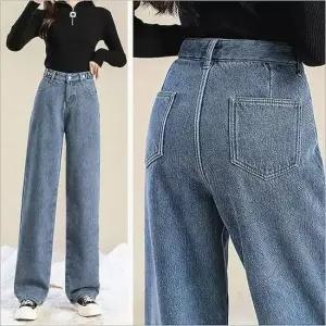 여자 청바지 겨울 사이즈조절 스트레이트핏 데님 기모안감