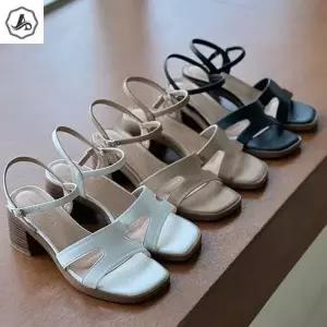 [애슬릿] 발목 스트랩 샌들 미들 힐 소 가죽 여름 여성 캐주얼 (39096656A)