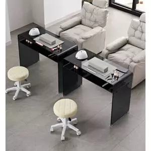 네일샵 글라스 네일 검은 블랙 투명 유리 아크릴 테이블