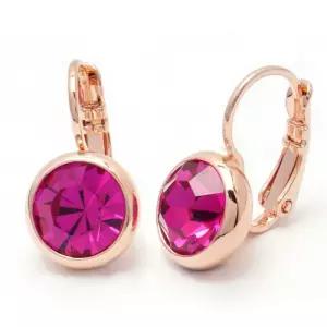 푸시아 오스트리아정품크리스탈 로즈골드 드롭귀걸이 8mm 푸시아핑크
