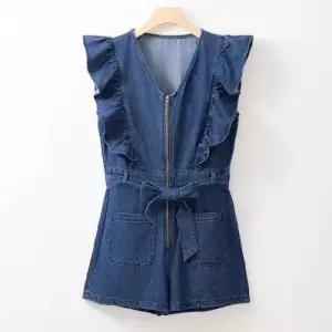 팬츠 여름 캐주얼 여성 러블리한 셔츠 시영 밴딩 반바지 세트 바캉스 집업 오픈프릴 소매 점프슈트 인기1