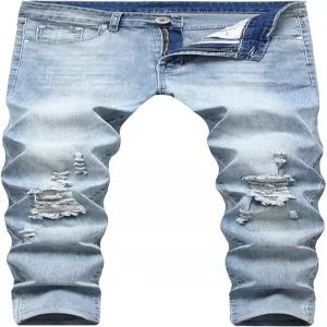 롱비다 남성용 슬림 핏 찢어진 스트레치 스키니 진 디스트레스 테이퍼드 레그 패션 팬츠