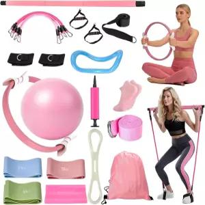 초보자 및 여성용 9피스 필라테스 키트 링 요가 볼 저항 밴드 바가 포함된 완벽한 장비 세트