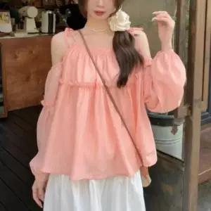 [SBD] 블라우스 룩 오프숄더 여름 끈나시 프릴 손목밴딩