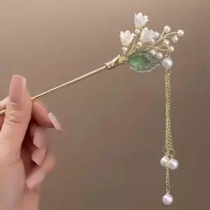 [반려] 한복 뒷고지 봄꽃 헤어핀 골드 쉘진주 고정머리핀