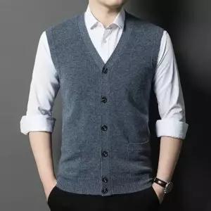 남자 울 활용도 만점 조끼 나시 넥 민소매 카디건니트 도톰 말 SPO마켓1